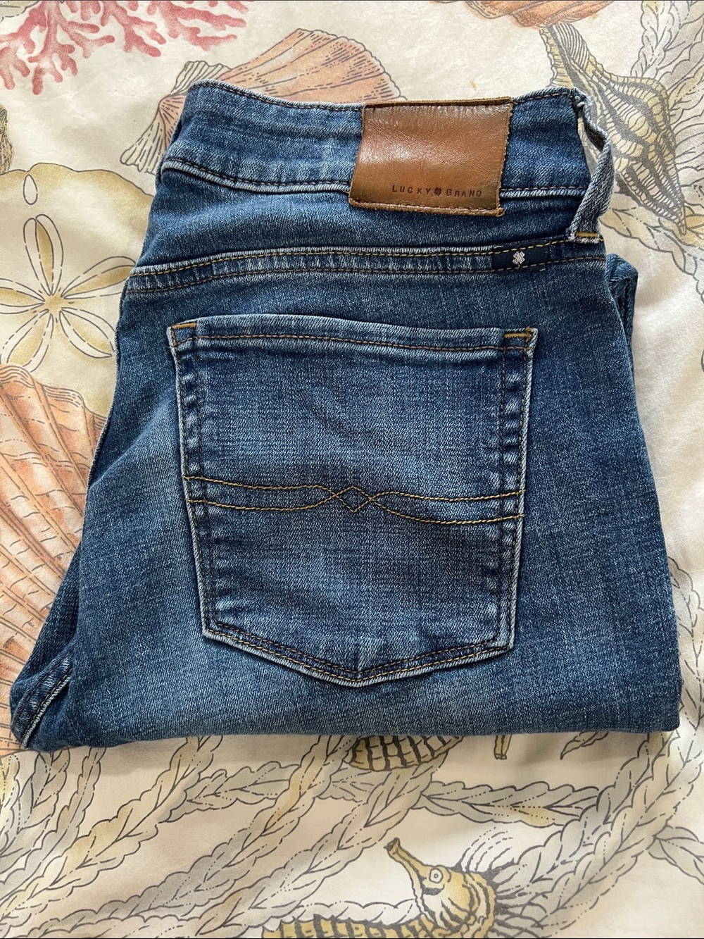 Lucky Brand Medium Blue Folded Denim Jeans with Leather Patch